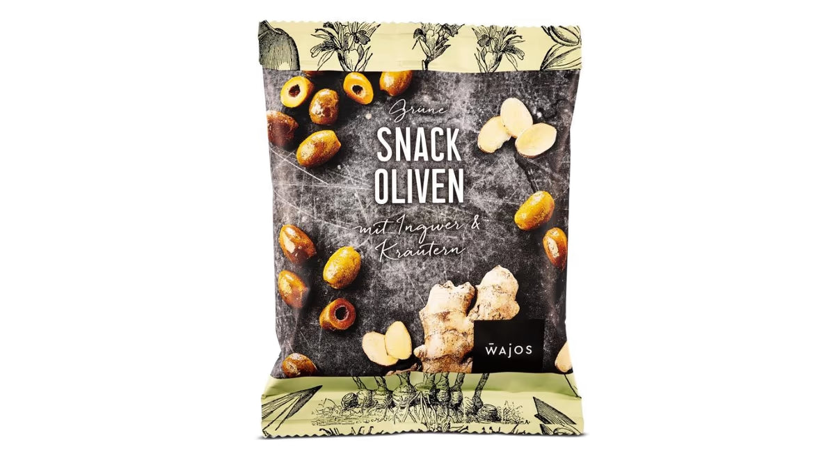 Snack Oliven grün mit Ingwer und Kräutern