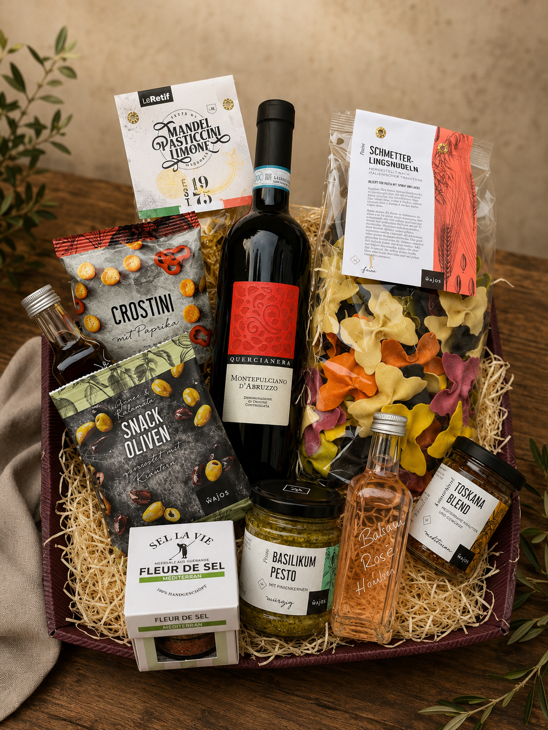 Bella Italia – Italienischer Feinkost Geschenkkorb mit Wein