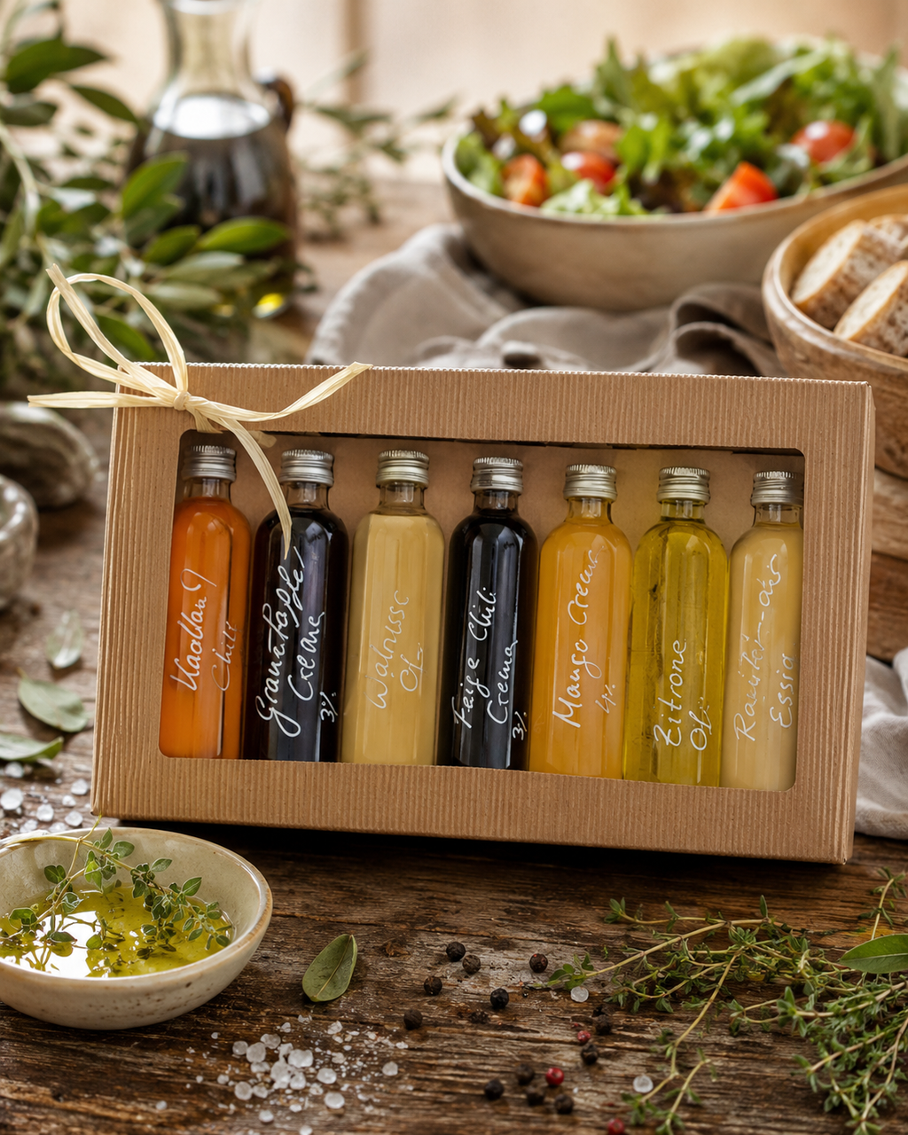 Essig & Öl Miniaturset – 7 Feinkost-Spezialitäten zum Probieren (7 x 40 ml)