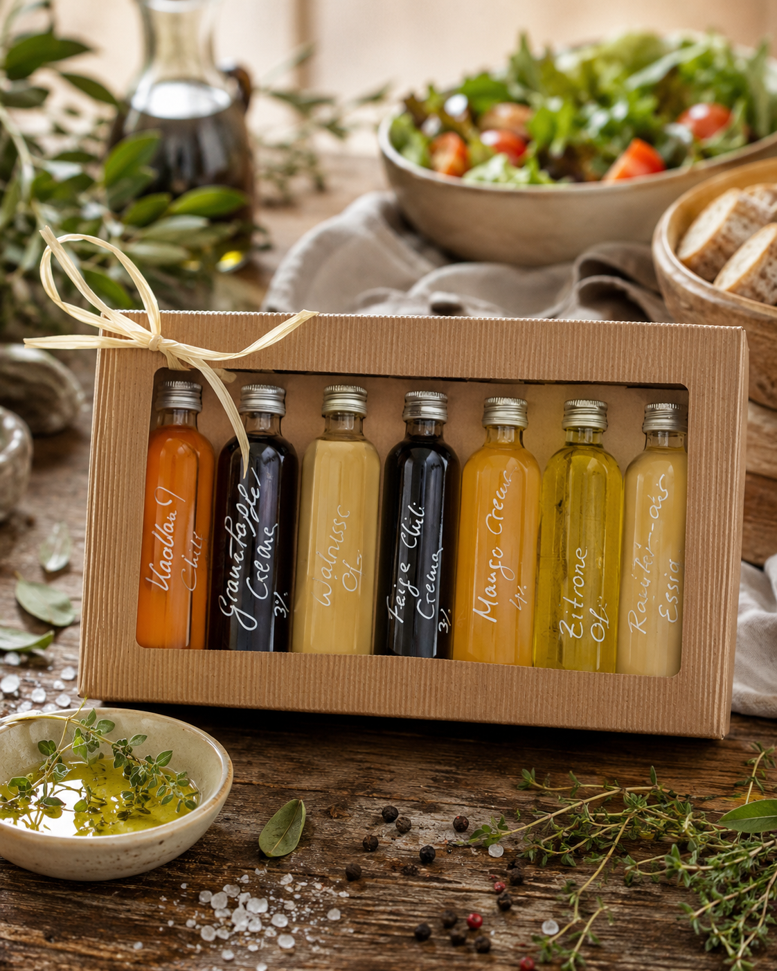 Essig & Öl Miniaturset – 7 Feinkost-Spezialitäten zum Probieren (7 x 40 ml)