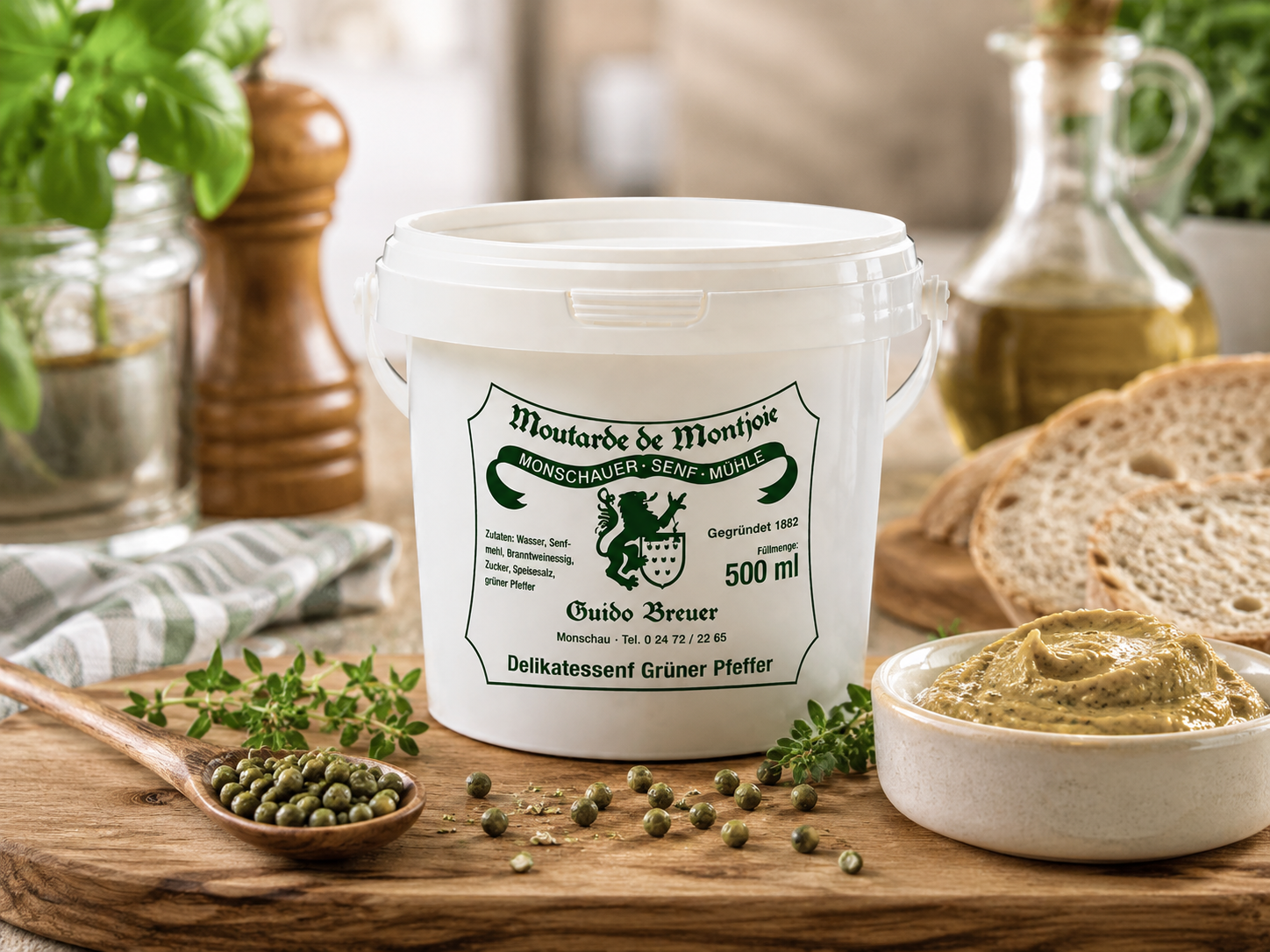 Monschauer Senf Grüner Pfeffer im Nachfülleimer 500 ml