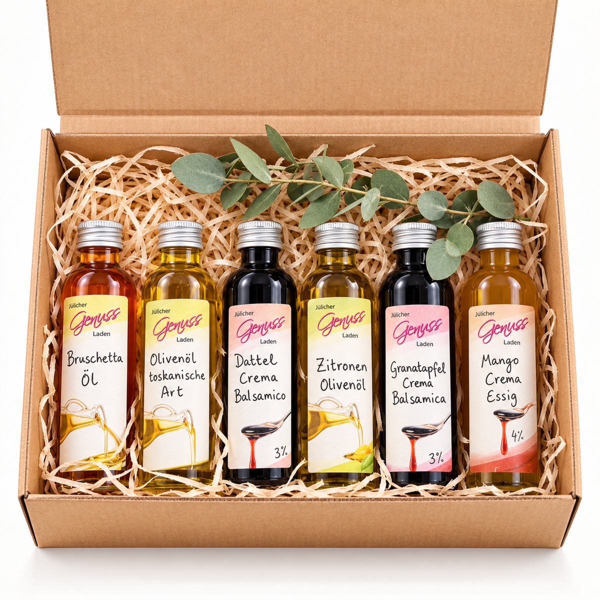Essig & Öl Probierset 6 × 40 ml – Feinkost Geschenkset mit Olivenöl, Essig & Balsamico