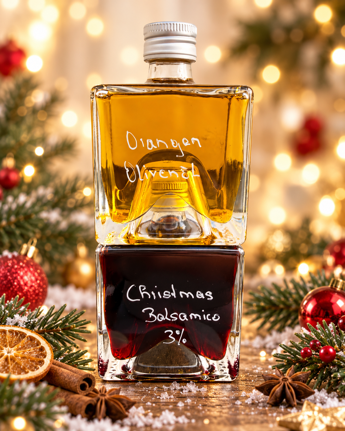 Duo Genussflasche Weihnachten – Orangen-Olivenöl & Christmas Balsamico Essig & Öl Geschenkset