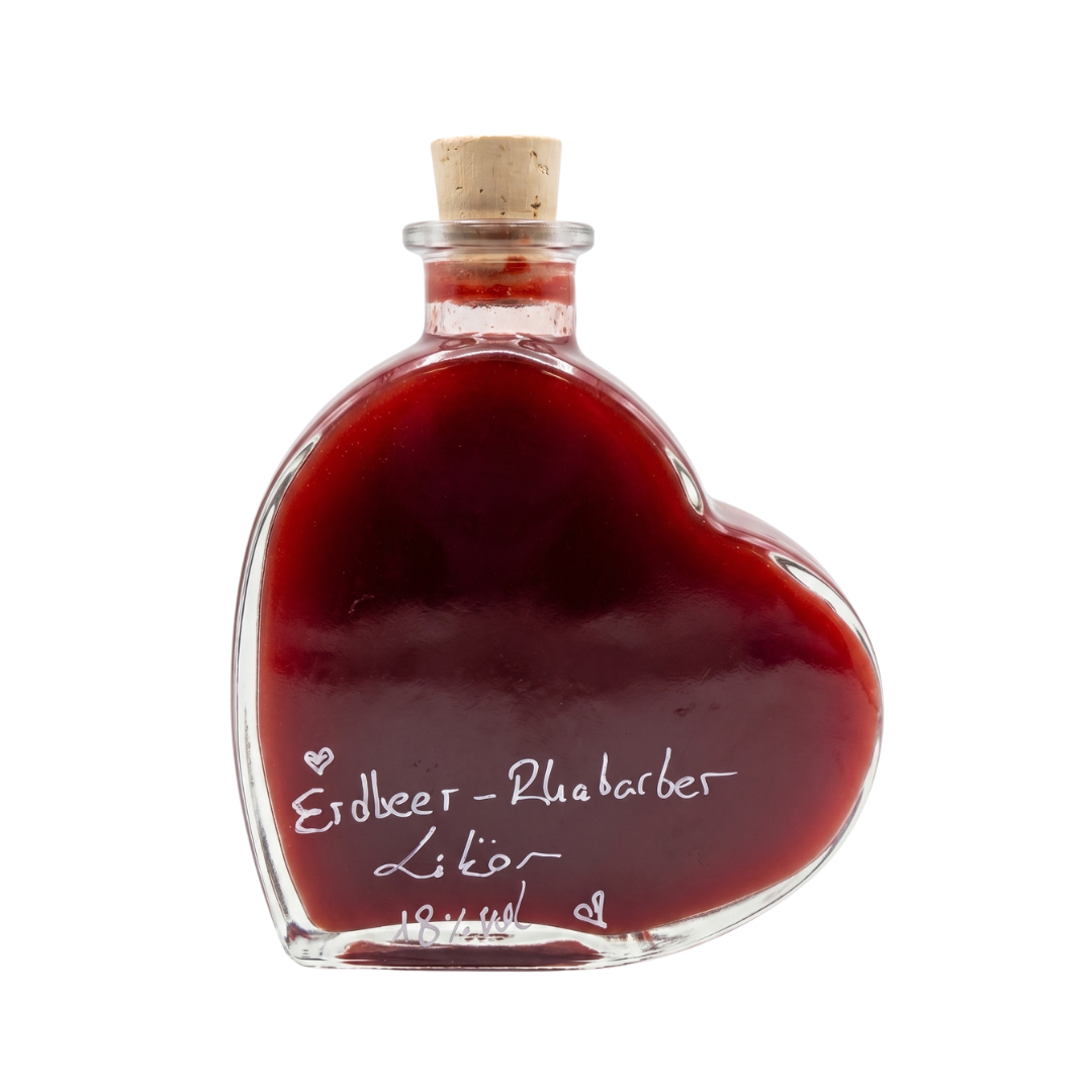Erdbeer Rhabarber Likör 200 ml in Herzflasche – Muttertagsgeschenk für Mama